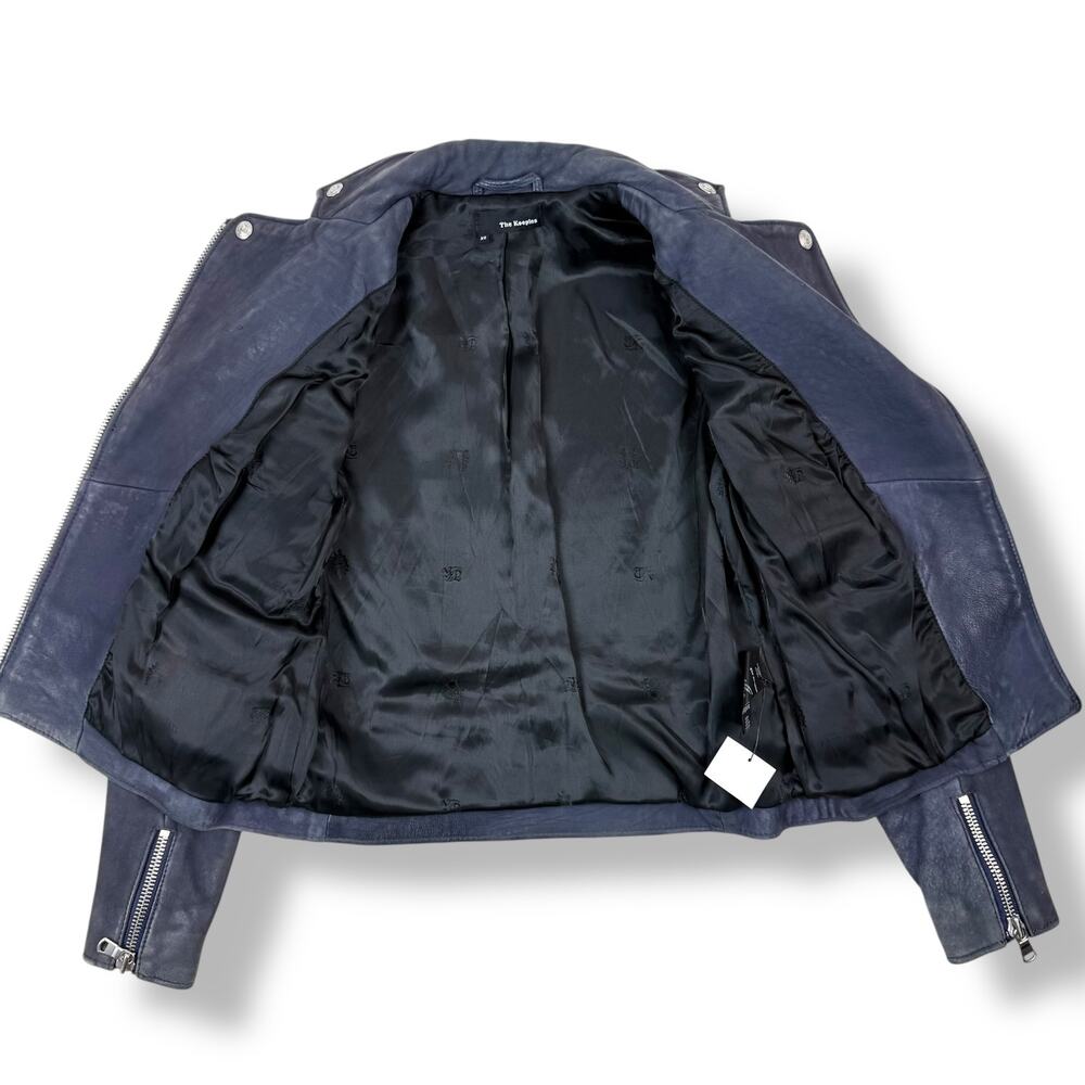 THE KOOPLES blue lamb leather motorcycle biker jacket - Picture 4 of 16